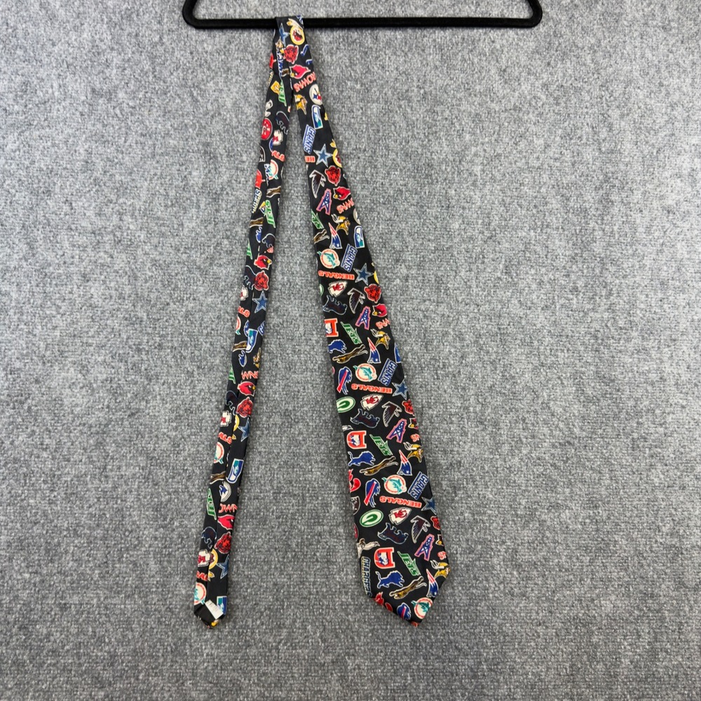 Vintage Team NFL Silk Tie Black All Over Logo Print Football Made in USA WPL